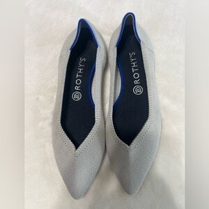 Rothy’s The Point Flats Gray Blue Trim Size 10 Women’s Pointed Toe Knit Shoes